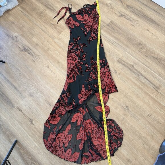 Cache Maxi Dress Dress Black Red Floral Asymmetrical Fairy Y2K Velvet Burnout 2 - Picture 7 of 10